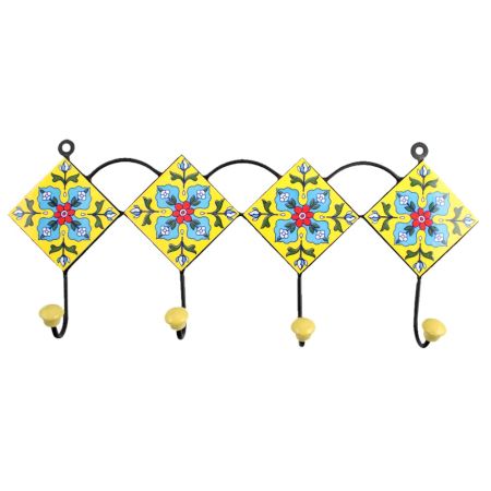 Yellow Turquoise Flower Tiles Hooks